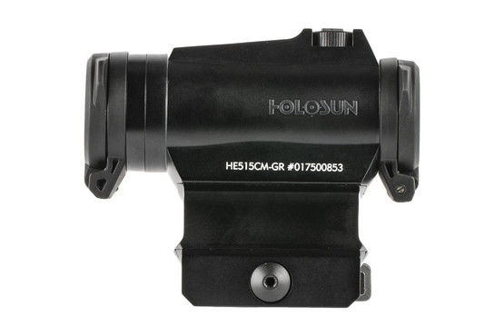 Holosun's HE515CM-GR microdot sight features flip-up lens coversand shielded adjustment knobs